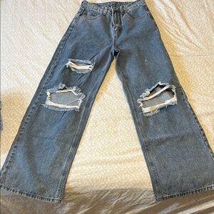 SHEIN Women's Distressed Blue Flare Jeans